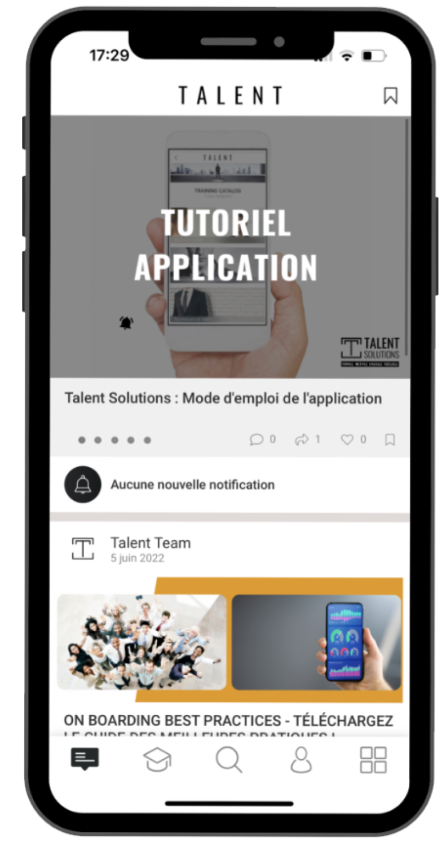 Smartphone présentant l'application mobile learning Talent Mobile Solutions, offerte aux candidats Talent Seasons - www.talent-seasons.com .